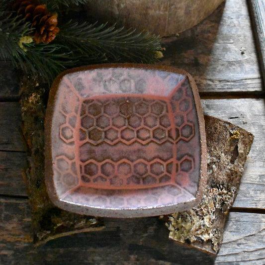 Little Pink Trinket Dish with Honeycomb - Ring Holder - Handmade Dessert Tray