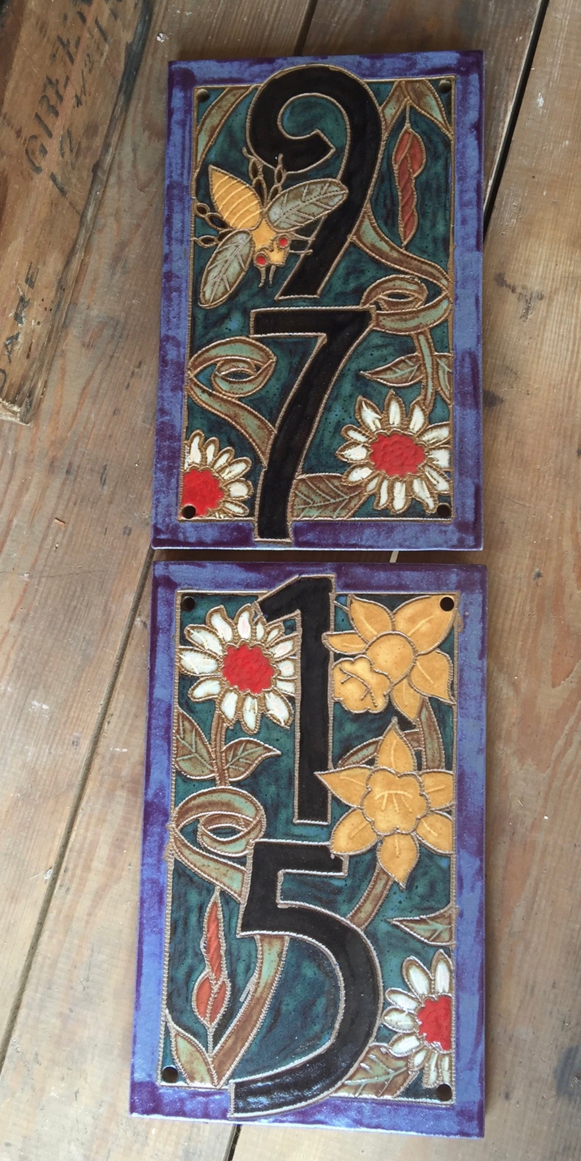 One of a Kind Two Piece Floral Address Tile - House Number Sign - Airbnb Sign - Custom Business Sign - Family Sign