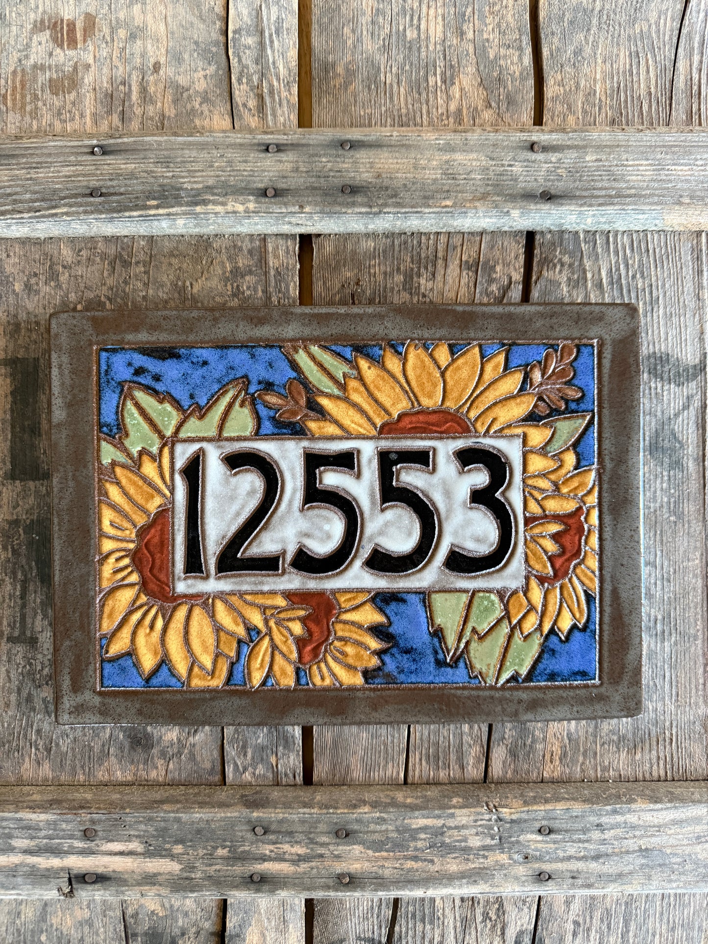 Made To Order Custom Sunflower Address House Sign - Custom Floral House Number Tile - One of a Kind Address Plaque - House Warming Gift Name Sign