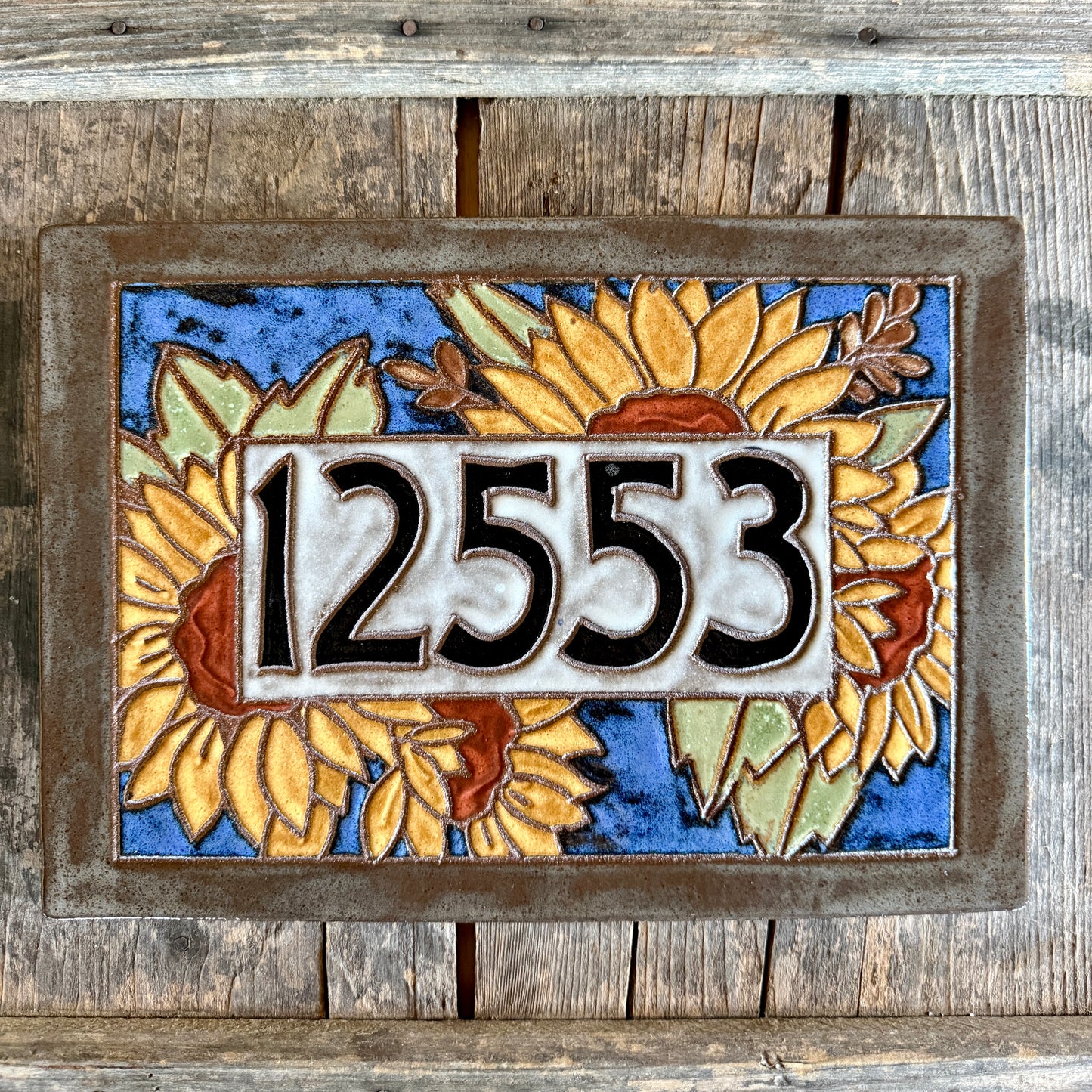 Made To Order Custom Sunflower Address House Sign - Custom Floral House Number Tile - One of a Kind Address Plaque - House Warming Gift Name Sign