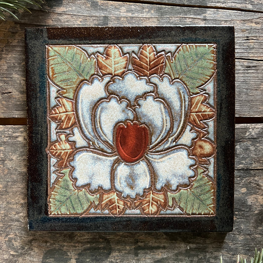 6” Magnolia Tile Trivet - Art Nouveau Wall Art - Ceramic Tile - Wall Hanging