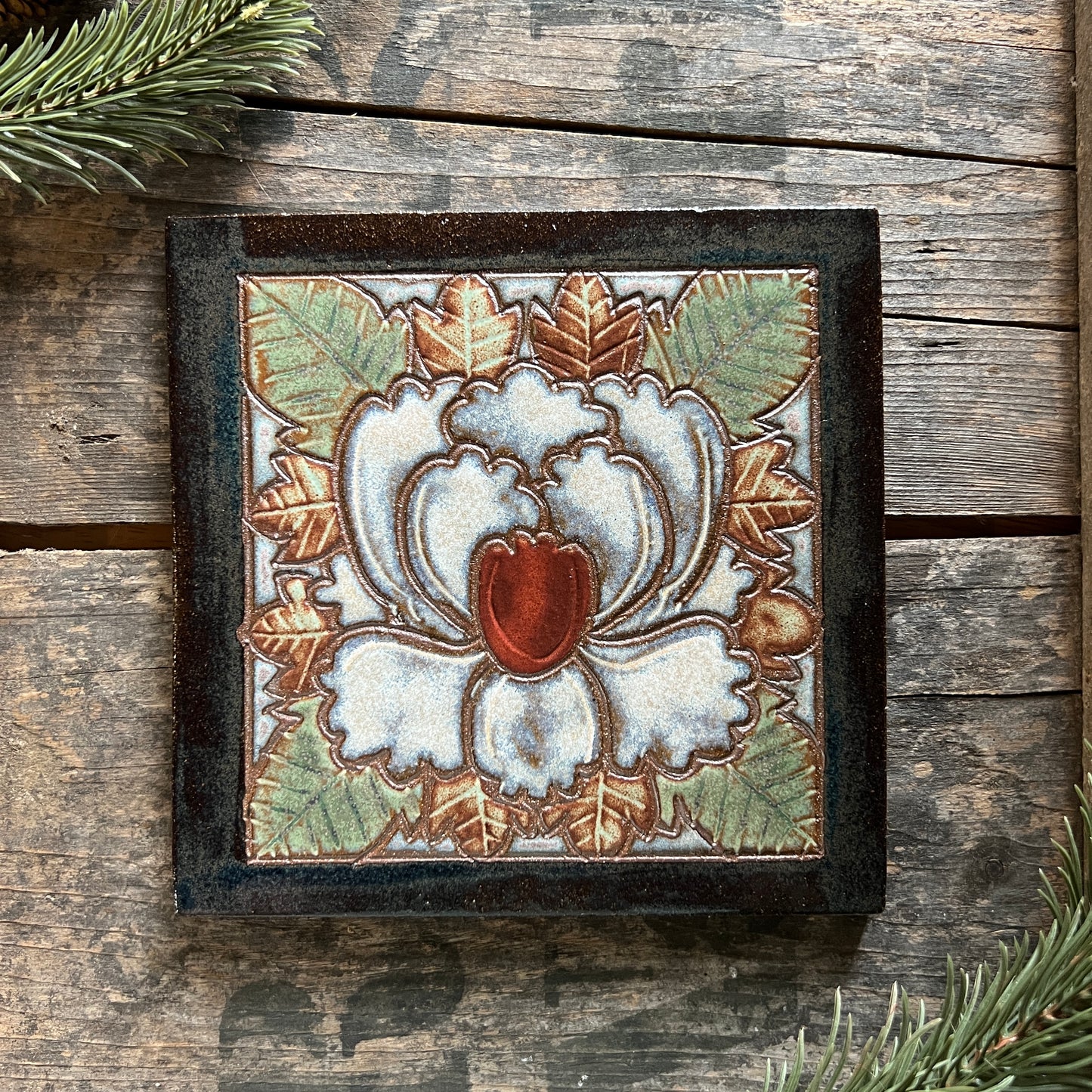 6” Magnolia Tile Trivet - Art Nouveau Wall Art - Ceramic Tile - Wall Hanging