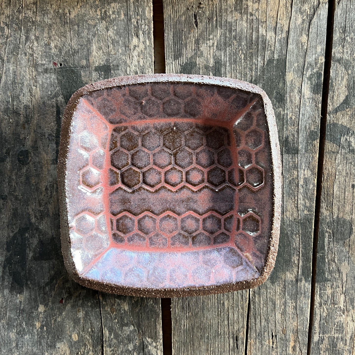 Little Pink Trinket Dish with Honeycomb - Ring Holder - Handmade Dessert Tray