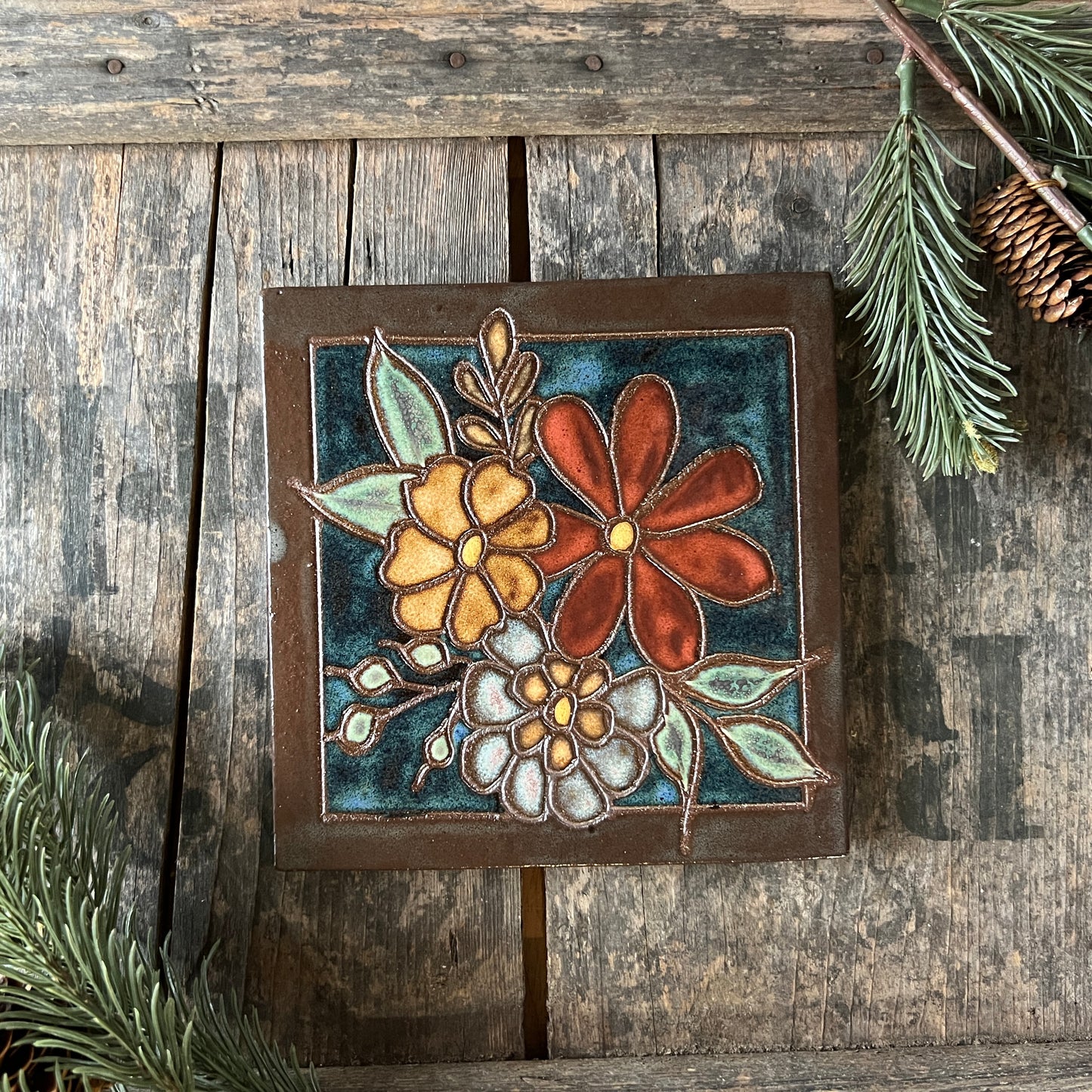 6” Wildflower Tile - Ceramic Wall Art - Wall Tile - Boho Decor - Ceramic Floral Tile