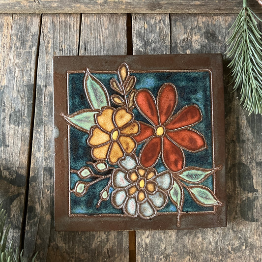 6” Wildflower Tile - Ceramic Wall Art - Wall Tile - Boho Decor - Ceramic Floral Tile