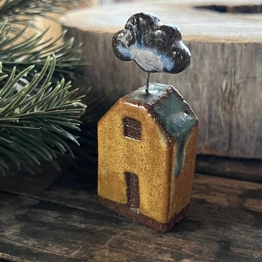 Ceramic Tiny House - Miniature Sculpture - Windowsill Art - Terrarium Fairy Decor
