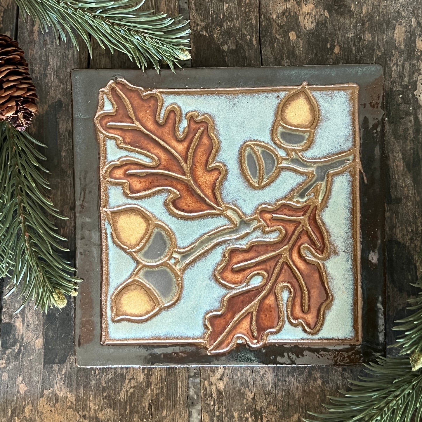 6” Fall Leaves Tile - Oak Leaves - Wall Hanging - Nature Lover Gift