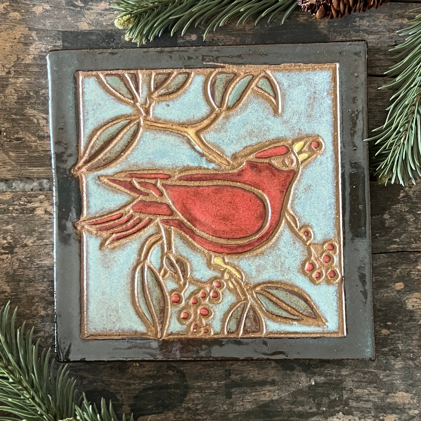 6” Cardinal Tile - Ceramic Tile - NC pottery - Wall Hanging